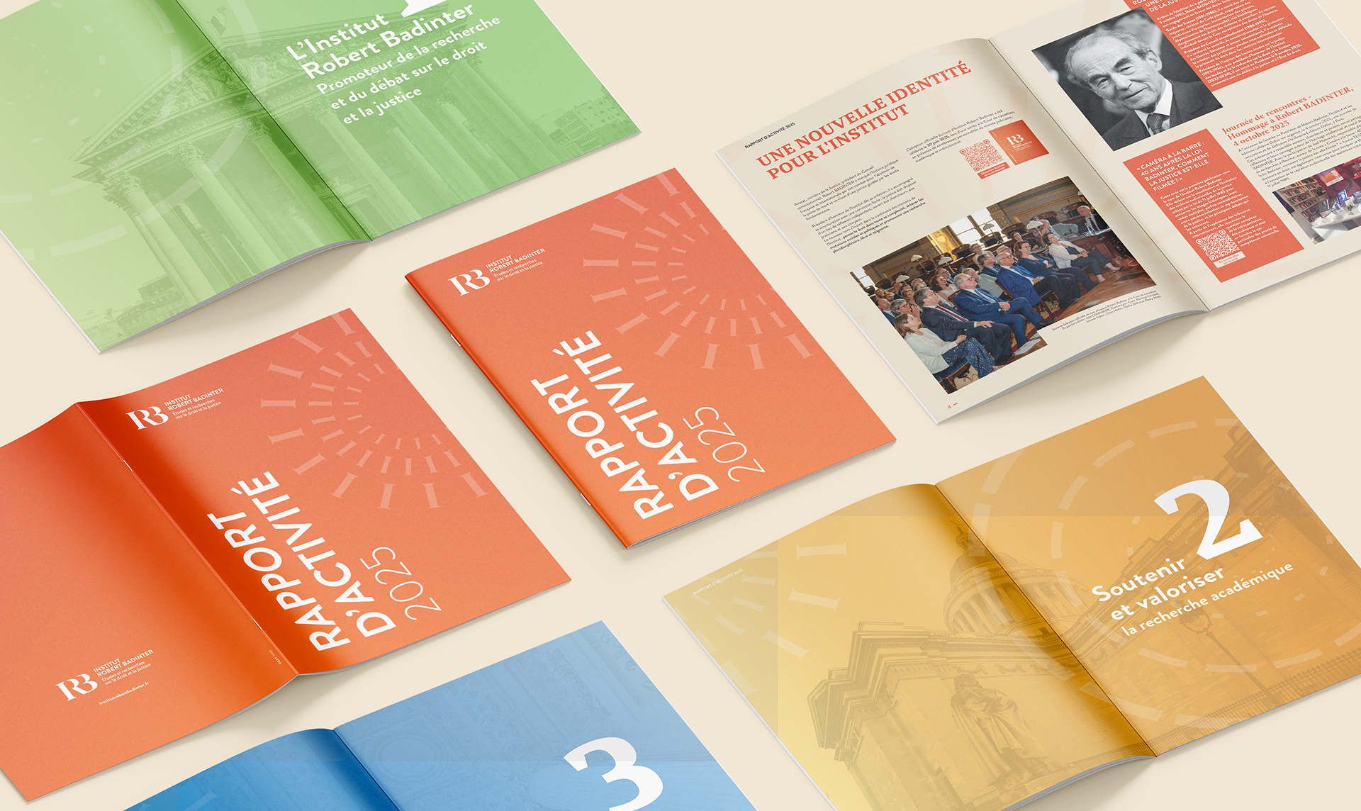 Montage de plusieurs rapports d'activités Institut Robert Badinter ouverts