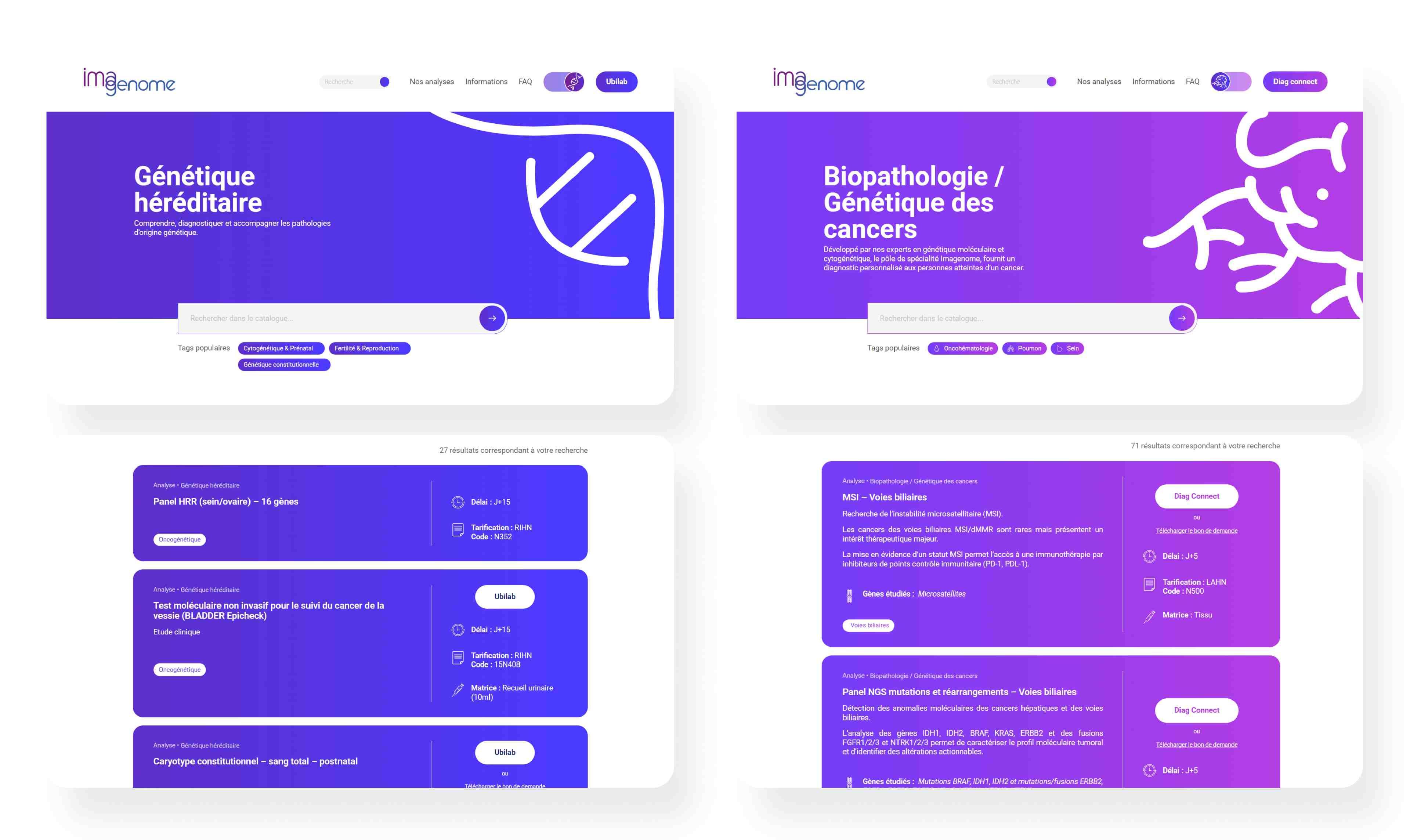 Affichage en parallèle du design des deux pôles d'expertise du site Imagenome