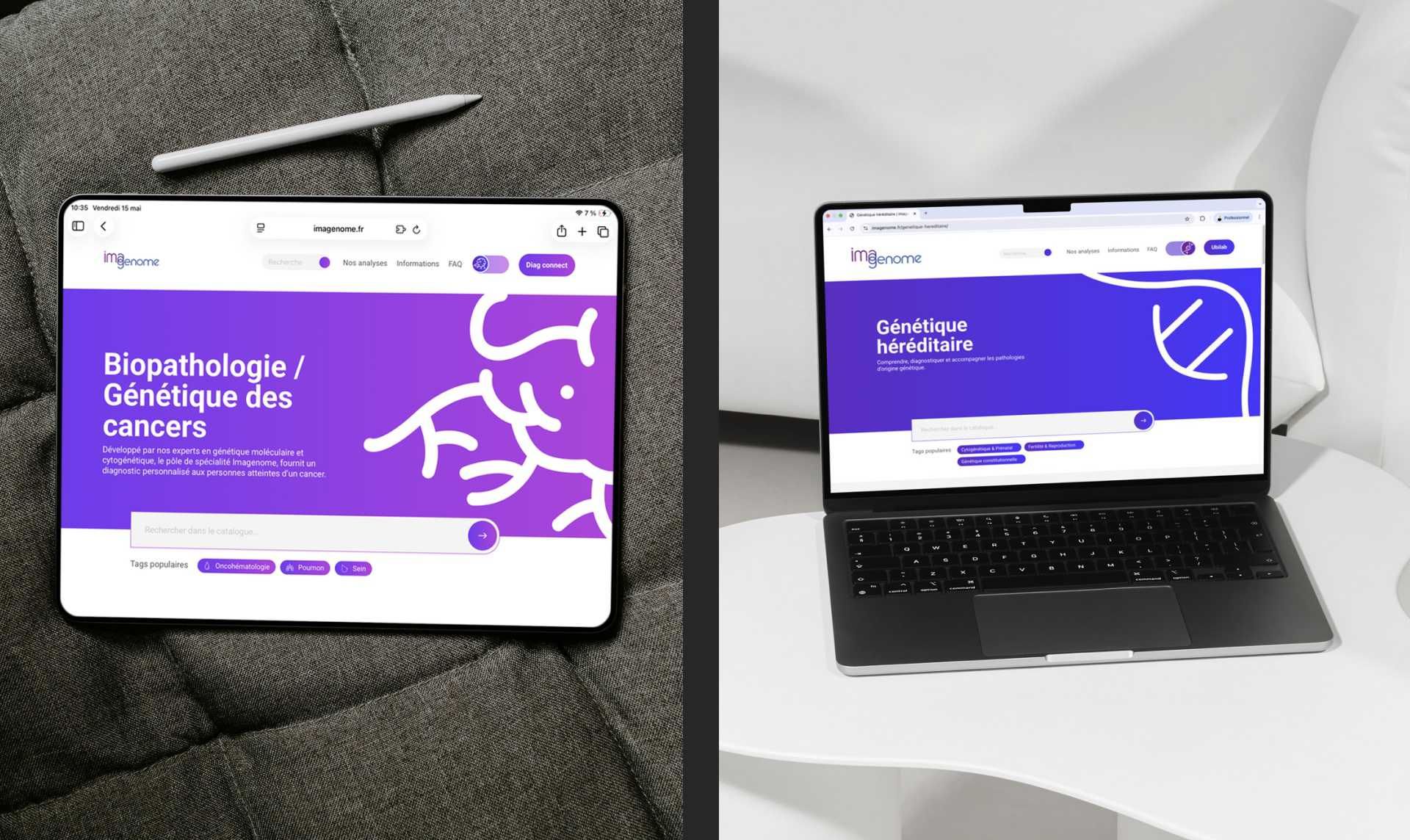 Montage de 2 mockup présentant le site Imagenome sur une tablette et sur un ordinateur