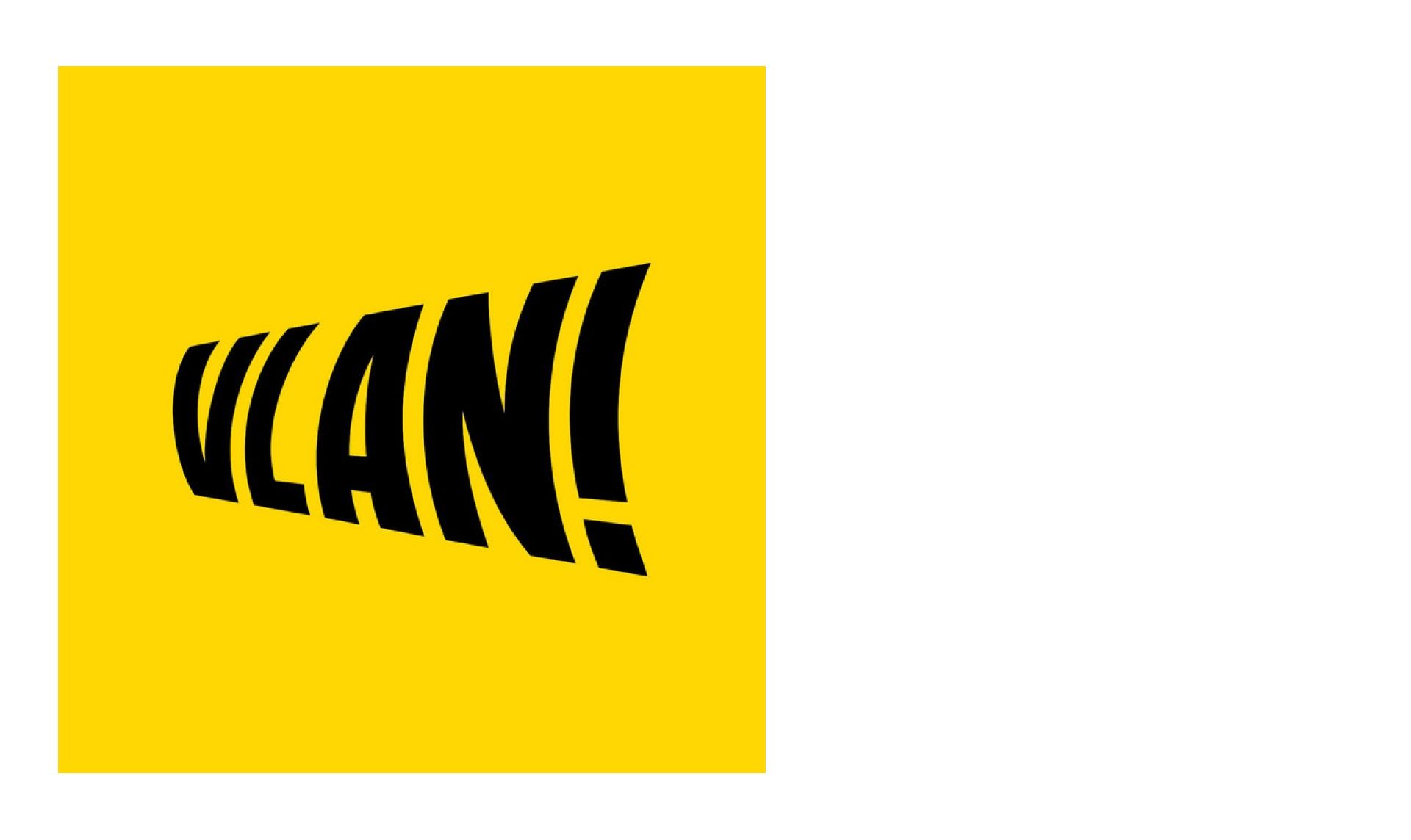 Texte "Vlan!" écrit en perspective en noir sur un fond jaune